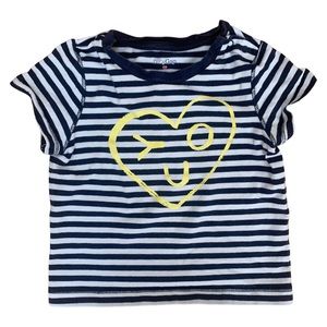 baby GAP Emoji Tee Blue White Stripes Graphic Heart Toddler 12-18M